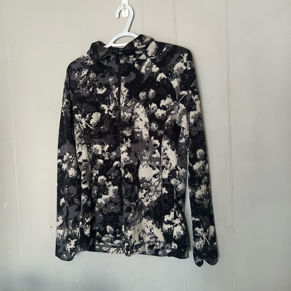 Columbia Fleece Zip Jacket Black Gray Abstract Print Lightweight Activewear